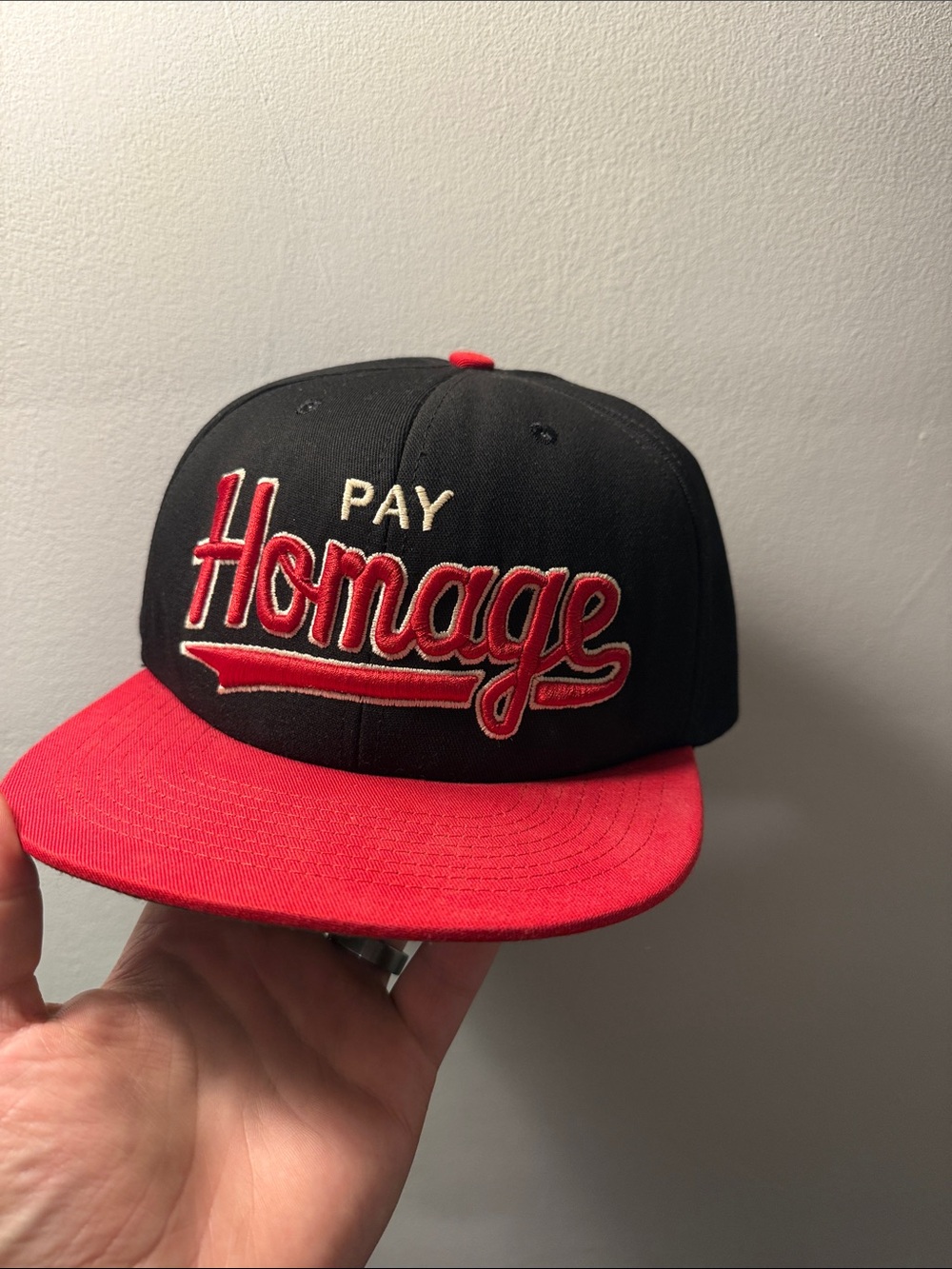 HOMAGE Black and Red Script Snapback Hat